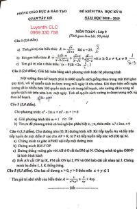 Đề kiểm tra học k&igrave; II m&ocirc;n To&aacute;n quận T&acirc;y Hồ năm 2018