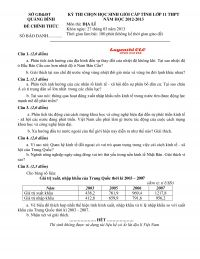 Đề thi chọn HSG cấp tỉnh lớp 11 THPT m&ocirc;n Địa L&iacute; tỉnh Quảng B&igrave;nh năm 2013