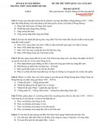 Đề thi thử THPT Quốc Gia m&ocirc;n Lịch Sử Trường THPT Th&aacute;i Phi&ecirc;n tại Hải Ph&ograve;ng năm 2019