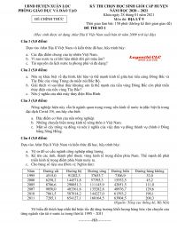 Đề thi chọn HSG cấp huyện m&ocirc;n Địa L&yacute; lớp 9 huyện Xu&acirc;n Lộc, tỉnh Đồng Nai năm 2021