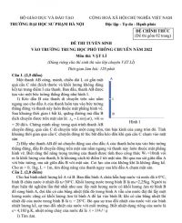 Đề thi tuyển sinh v&agrave;o Trường THPT Chuy&ecirc;n m&ocirc;n Vật L&iacute; Trường Đại học Sư phạm H&agrave; Nội năm 2022