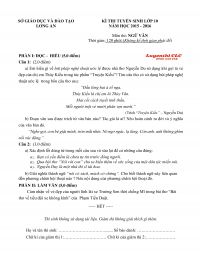 Đề thi tuyển sinh v&agrave;o lớp 10 v&agrave; đ&aacute;p &aacute;n m&ocirc;n Ngữ Văn tỉnh Long An năm 2015