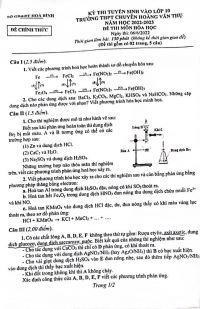 Đề thi tuyển sinh v&agrave;o lớp 10 m&ocirc;n H&oacute;a Học Trường THPT CHUY&Ecirc;N Ho&agrave;ng Văn Thụ tỉnh Ho&agrave; B&igrave;nh năm 2022