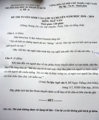 Đề thi tuyển sinh vào lớp 10 THPT CHUYÊN môn Ngữ Văn Trường ĐHSP Thành phố Hồ Chí Minh năm 2018