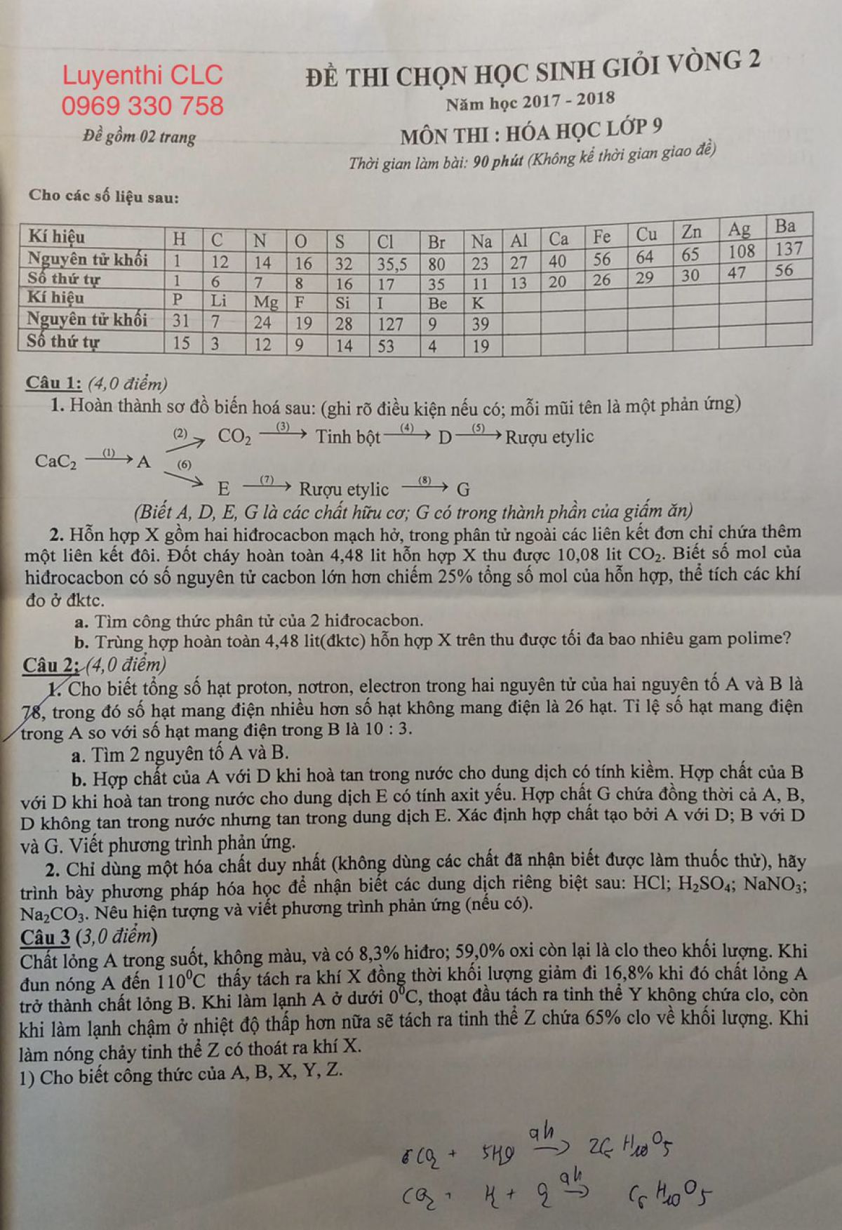 Đề thi khảo s&aacute;t chất lượng đội tuyển HSG m&ocirc;n H&oacute;a học lớp 9 - v&ograve;ng 2 của quận T&acirc;y Hồ - &ocirc;n thi HSG cấp th&agrave;nh phố (d&agrave;nh cho c&aacute;c bạn HS đ&atilde; đạt giải HSG quận, được chọn v&agrave;o đội tuyển HSG quận &ocirc;n thi HSG th&agrave;nh phố) - ng&agrave;y thi: thứ 5 ng&agrave;y 25/1/2017