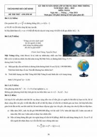 Đề thi thử tuyển sinh v&agrave;o lớp 10 THPT m&ocirc;n To&aacute;n tại Th&agrave;nh phố Hồ Ch&iacute; Minh năm 2021- Đề số 05