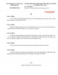 Đề thi chọn HSG cấp tỉnh m&ocirc;n Lịch Sử tỉnh B&igrave;nh Thuận năm 2018