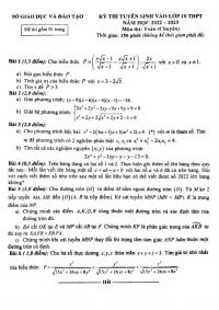 Đề thi tuyển sinh vào lớp 10 THPT môn Toán Chuyên năm 2022
