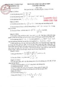 Đề thi m&ocirc;n To&aacute;n- tuyển sinh v&agrave;o lớp 10 THPT tỉnh Đồng Nai năm 2020