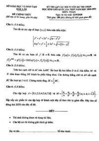 Đề thi lập các đội tuyển dự thi chọn HSG Quốc Gia THPT môn Toán tỉnh Đắk Lắk năm 2020