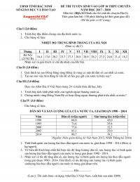 Đề thi tuyển sinh v&agrave;o lớp 10 THPT CHUY&Ecirc;N m&ocirc;n Địa L&yacute; tỉnh Bắc Ninh năm 2018