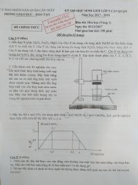 Đề thi HSG lớp 9 cấp quận môn Hóa Học - vòng 1 tại Cầu Giấy năm 2017