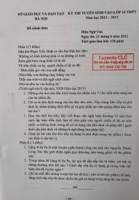 Đề thi tuyển sinh v&agrave;o lớp 10 THPT m&ocirc;n Ngữ Văn tại H&agrave; Nội năm 2012