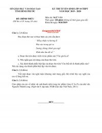 Đề thi tuyển sinh v&agrave;o lớp 10 THPT m&ocirc;n Ngữ Văn tỉnh B&igrave;nh Phước năm 2019