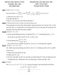 Đề kiểm tra giữa kì II môn Toán lớp 9 Trường THCS Trưng Vương, Hà Nội năm 2022