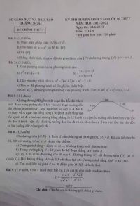 Đề thi tuyển sinh vào lớp 10 THPT môn Toán tỉnh Quảng Ngãi năm 2021