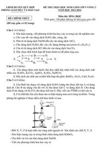 Đề thi chọn HSG môn Hóa Học lớp 9 vòng 2 huyện Quỳ Hợp tỉnh Nghệ An năm 2023