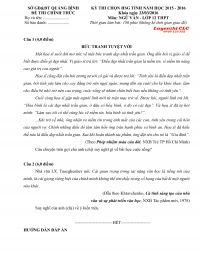 Đề thi chọn HSG THPT v&agrave; đ&aacute;p &aacute;n m&ocirc;n Ngữ Văn tỉnh Quảng B&igrave;nh năm 2015