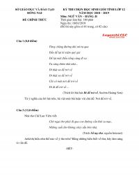 Đề thi chọn HSG m&ocirc;n Ngữ Văn lớp 12 - Bảng B tỉnh Đồng Nai năm 2019