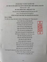 Đề thi tuyển sinh v&agrave;o lớp 10 THPT m&ocirc;n Ngữ Văn chuy&ecirc;n tại H&agrave; Nội năm 2014