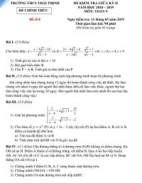 Đề kiểm tra giữa kì II môn Toán lớp 9 Trường THCS Thái Thịnh năm 2019