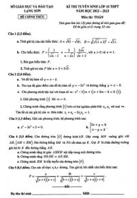 Đề thi tuyển sinh vào lớp 10 THPT môn Toán tỉnh Lạng Sơn năm 2022