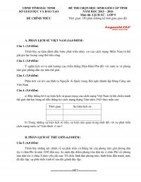 Đề thi chọn HSG môn Lịch Sử lớp 9 tỉnh Bắc Ninh năm 2016