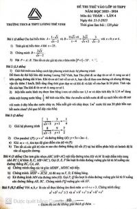 Đề thi thử vào lớp 10 THPT môn Toán lần 4 Trường THCS &amp; THPT Lương Thế Vinh năm 2023