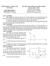 Đề thi tuyển sinh vào lớp 10 THPT môn Vật Lí Chuyên tỉnh An Giang năm 2022