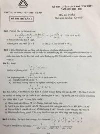 Đề thi tuyển sinh vào lớp 10 THPT môn Toán Trường THCS Lương Thế Vinh, Hà Nội năm 2017