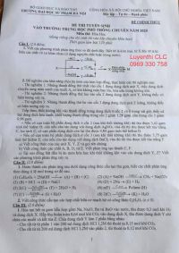 Đề thi môn Hoá- tuyển sinh vào lớp 10 THPT chuyên ĐHSP Hà Nội năm 2020 (thi chiều ngày 15/7/2020)