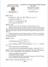 Đề thi thử vào 10 THPT môn Toán Trường THCS Ba Đình, Hà Nội năm 2023