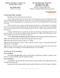 Đề thi HSG m&ocirc;n Ngữ Văn lớp 8 huyện Trực Ninh tỉnh Nam Định năm 2019