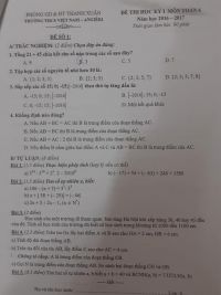 Đề thi học kì I môn Toán lớp 6 Trường THCS Việt Nam - Angieri năm 2016