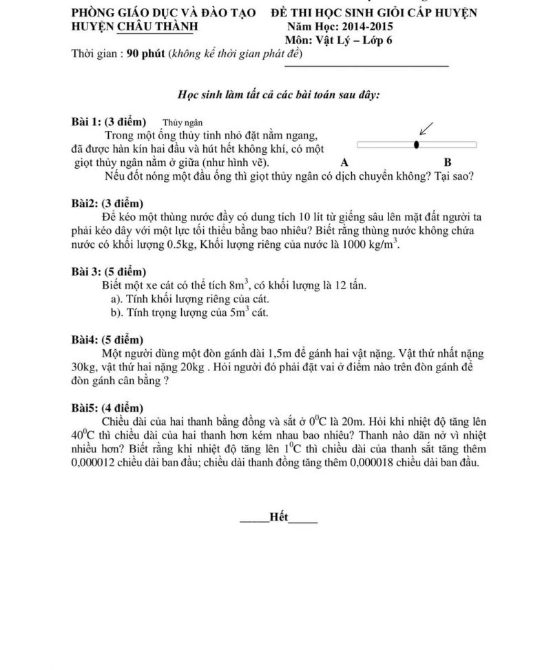 Đề thi HSG cấp huyện v&agrave; đ&aacute;p &aacute;n m&ocirc;n Vật l&yacute; huyện Ch&acirc;u Th&agrave;nh năm 2014