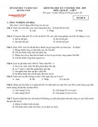 Đề kiểm tra học k&igrave; I m&ocirc;n Lịch Sử lớp 9 tỉnh Quảng Nam năm 2017