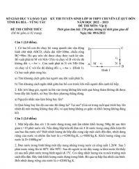 Đề thi tuyển sinh vào lớp 10 THPT môn Vật Lí Trường THPT Chuyên Lê Quý Đôn tỉnh Bà Rịa - Vũng Tàu năm 2022