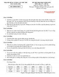 Đề thi cọn HSG m&ocirc;n Địa L&iacute; lớp 10 Trại h&egrave; H&ugrave;ng Vương lần thứ XIII tỉnh Bắc Giang năm 2016