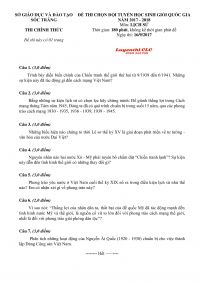 Đề thi chọn đội tuyển HSG Quốc Gia m&ocirc;n Lịch Sử - v&ograve;ng 2 tỉnh S&oacute;c Trăng năm 2017
