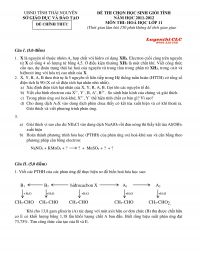 Đề thi chọn HSG môn Hóa Học lớp 11 tỉnh Thái Nguyên năm 2012