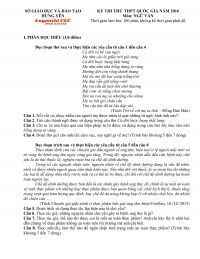 Đề thi thử THPT Quốc Gia m&ocirc;n Ngữ Văn tỉnh Hưng Y&ecirc;n năm 2016