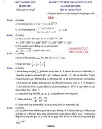 Đề thi tuyển sinh vào lớp 10 chuyên môn TOÁN năm 2019