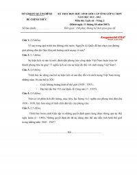 Đề thi chọn HSG cấp tỉnh lớp 12 m&ocirc;n Lịch Sử tỉnh Quảng B&igrave;nh năm 2012