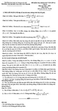 Đề kiểm tra khảo sát vào lớp 10 môn Toán Trường THCS &amp; THPT Nguyễn Tất Thành Đại học Sư phạm Hà Nội năm 2022