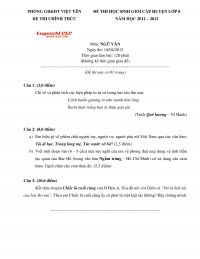 Đề thi HSG cấp huyện m&ocirc;n Ngữ Văn lớp 8 huyện Việt Y&ecirc;n, tỉnh Bắc Giang năm 2012