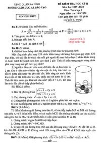 Đề kiểm tra học kì II môn Toán lớp 9 quận Ba Đình, Hà Nội năm 2020