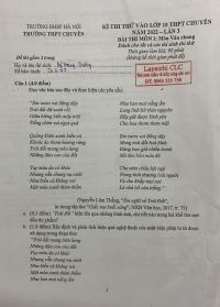 Đề thi thử vào lớp 10 THPT CHUYÊN môn Ngữ Văn Trường Đại học Sư phạm Hà Nội năm 2022
