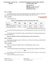 Đề thi tuyển sinh v&agrave;o 10 THPT CHUY&Ecirc;N m&ocirc;n Địa L&iacute; tại H&agrave; Nội năm 2015