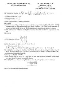Đề kiểm tra học kì II môn Toán lớp 9 Trường THCS Nguyễn Trường Tộ năm 2020