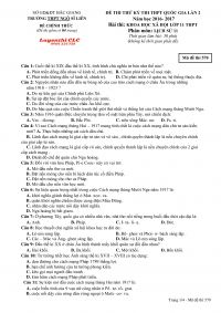 Đề thi thử THPT Quốc Gia lần 2 môn Lịch Sử Trường THPT Ngô Sĩ Liên 11 năm 2016